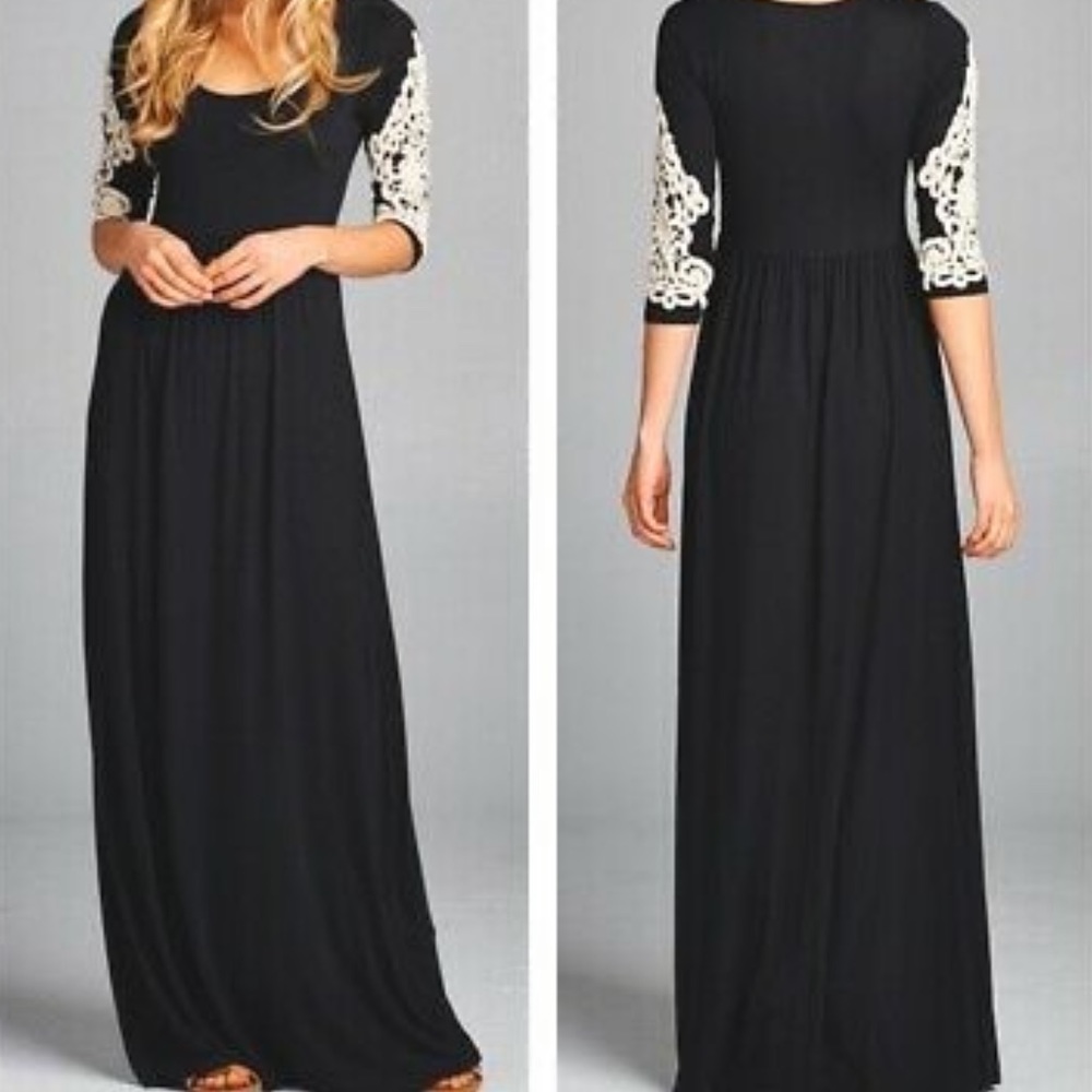 Bellamie Plus Maxi Dress Black Crochet sleeves